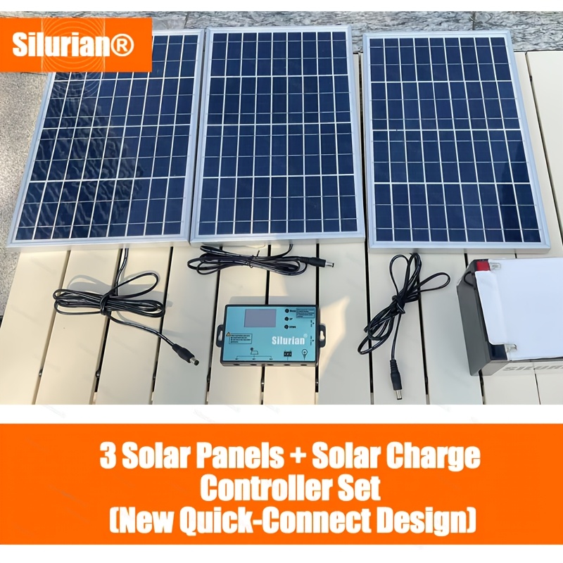 Kit de panel solar Silurian 1pc/2pcs/3pcs + 1 conector rápido 30A, controlador solar, ideal para cargar equipos como patios, camping al aire libre, vehículos recreativos (RV) y monitorear luces de calle