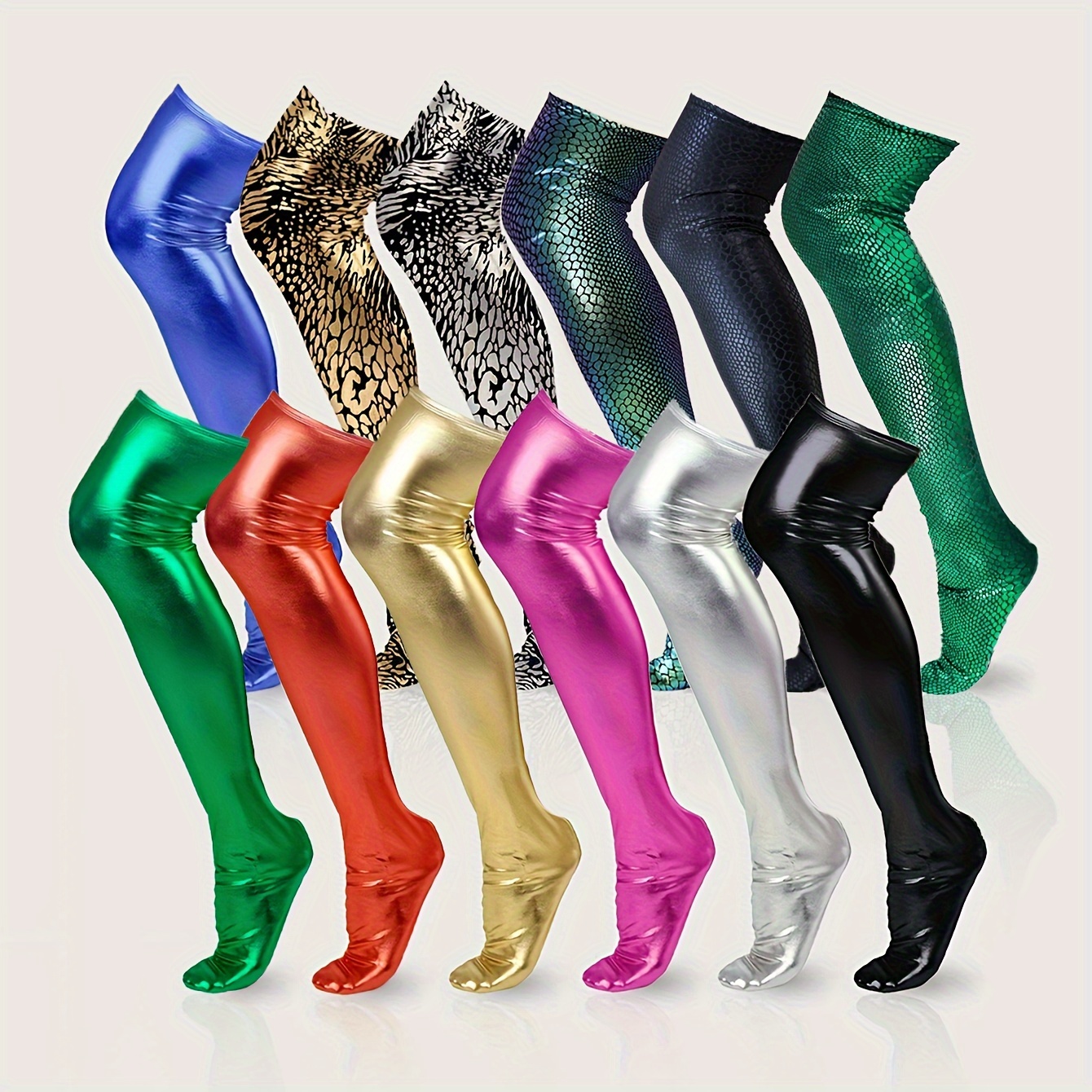 Music Festival Glitter Thigh High Socks Solid Stretch Knee - Temu