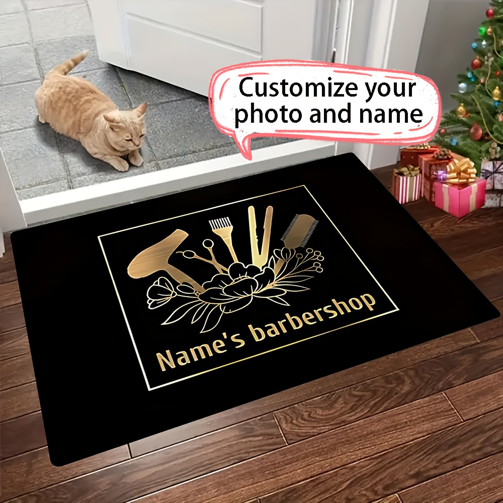 TEMU 1pc Self- Text , Custom Barber Shop Name Carpet, Ideal Gift For , Non-slip Carpet, New Year Gift, Flannel Material, Suitable For Living Room