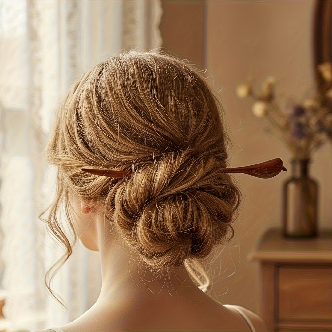 TEMU A Handmade Wooden Bird-shaped Hairpin With A Vintage Carved Design, An Elegant And Natural Accessory For Women, Suitable For Updos, Daily Wear,