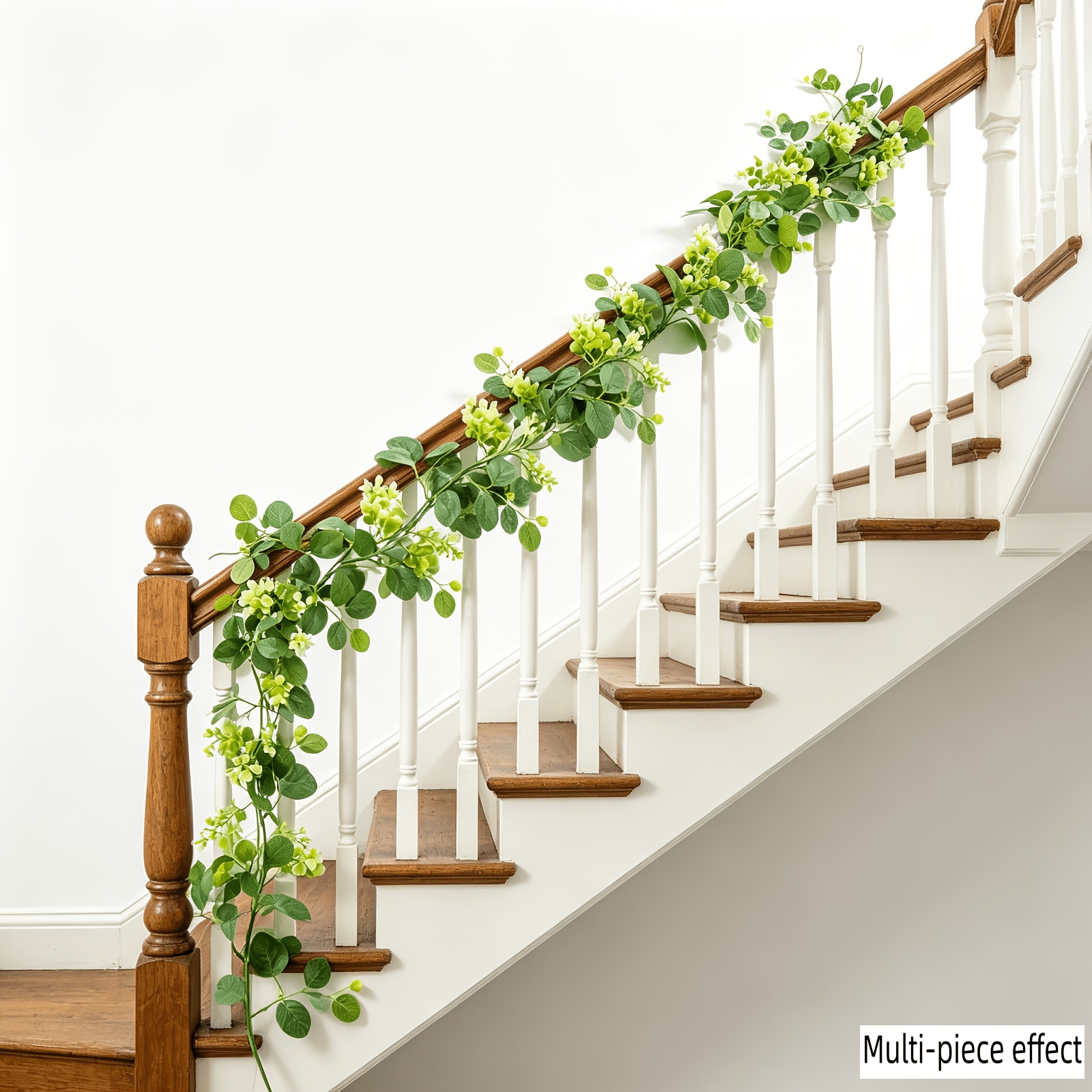 Image of 3 Sets Of Extra-long 78.74-inch Artificial Eucalyptus Garlands With White Stars - Premium Plastic Four-season Hanging Decorations For Weddings, Engagements, Outdoor Patios