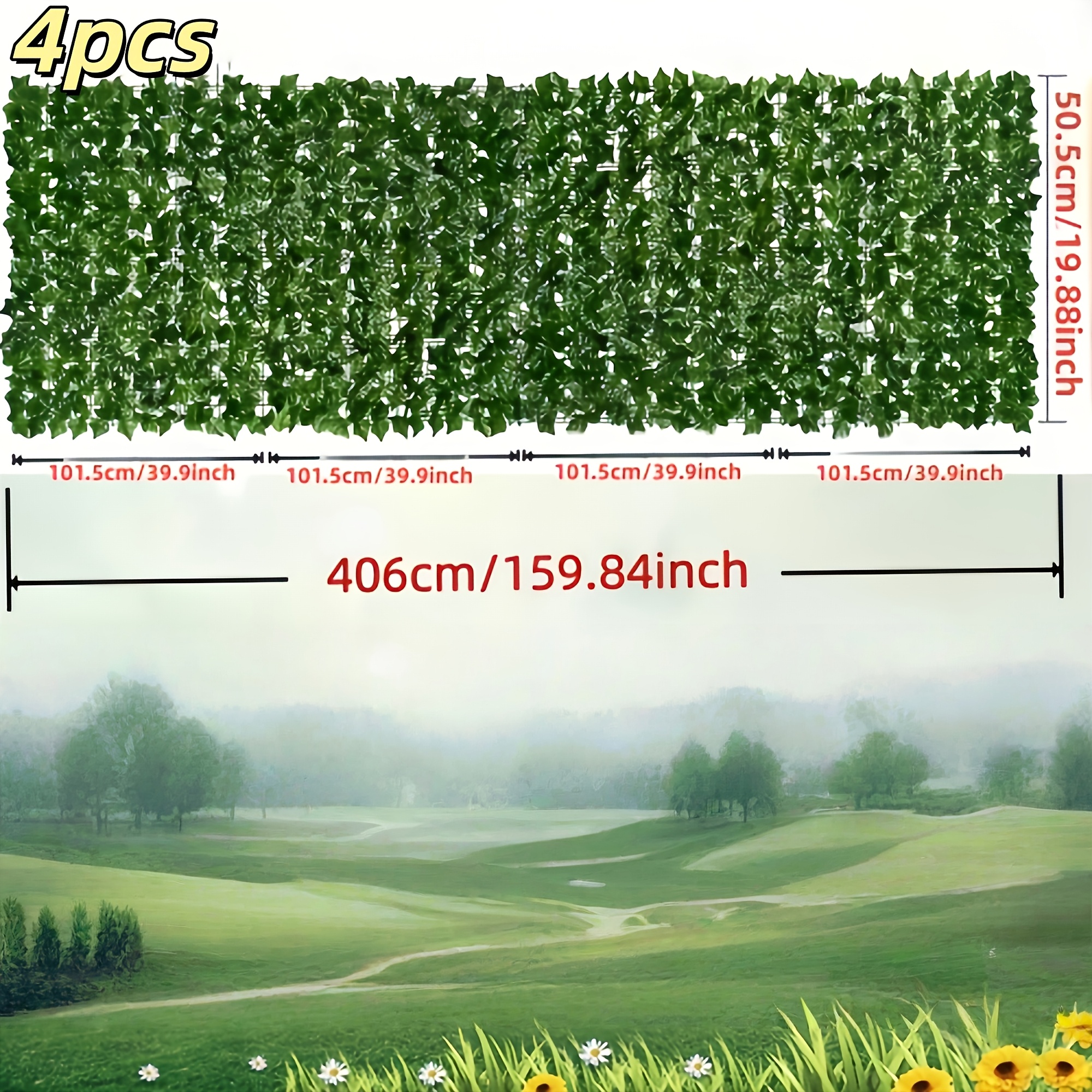 Image of 4pcs Total 159.84 Inches High-fidelity Ivy Privacy Fence Panels - Realistic Outdoor Plastic Greenery Screen, With And Base Installation, Durable Garden Wall, Suitable For , Pool Fences