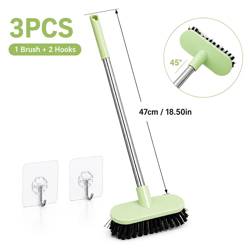 TEMU (household Cleaning Brushes) 3pcs Set Of Stiff-bristle Floor Brushes, Household Bathroom Brush With 2 Hooks, Deep-cleaning Brush For Tile Grout,