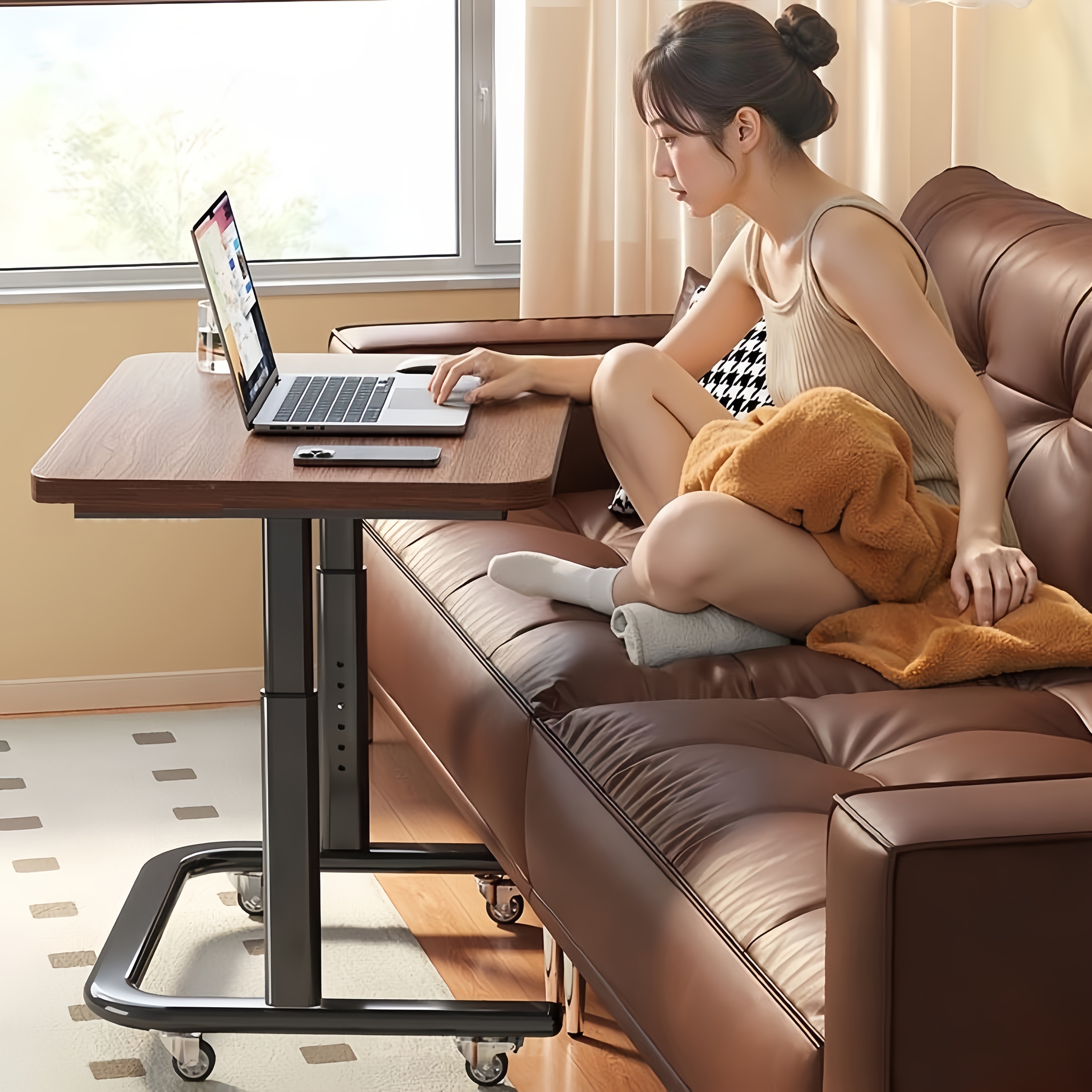 Multifunctional Height-Adjustable Table with /Metal Frame & MDF Top - Modern Entryway Desk Suitable for Shoe Bench, Sofa Side Table, Snack Storage, Compact Home Office Desk, Space-Saving Furniture for Small Spaces, Assembly Required
