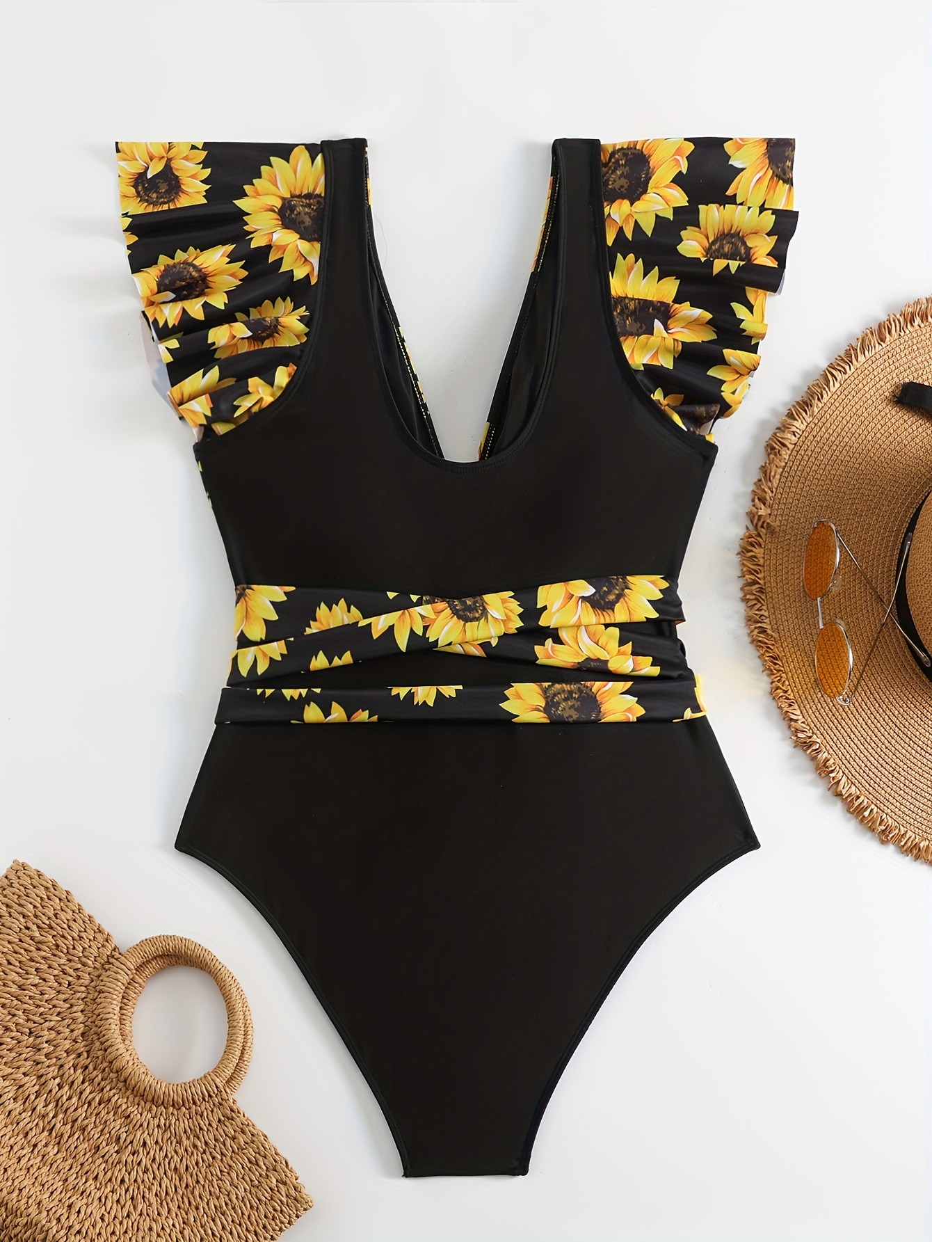 Women s Swimsuit Plus Size Sunflower Print V Temu