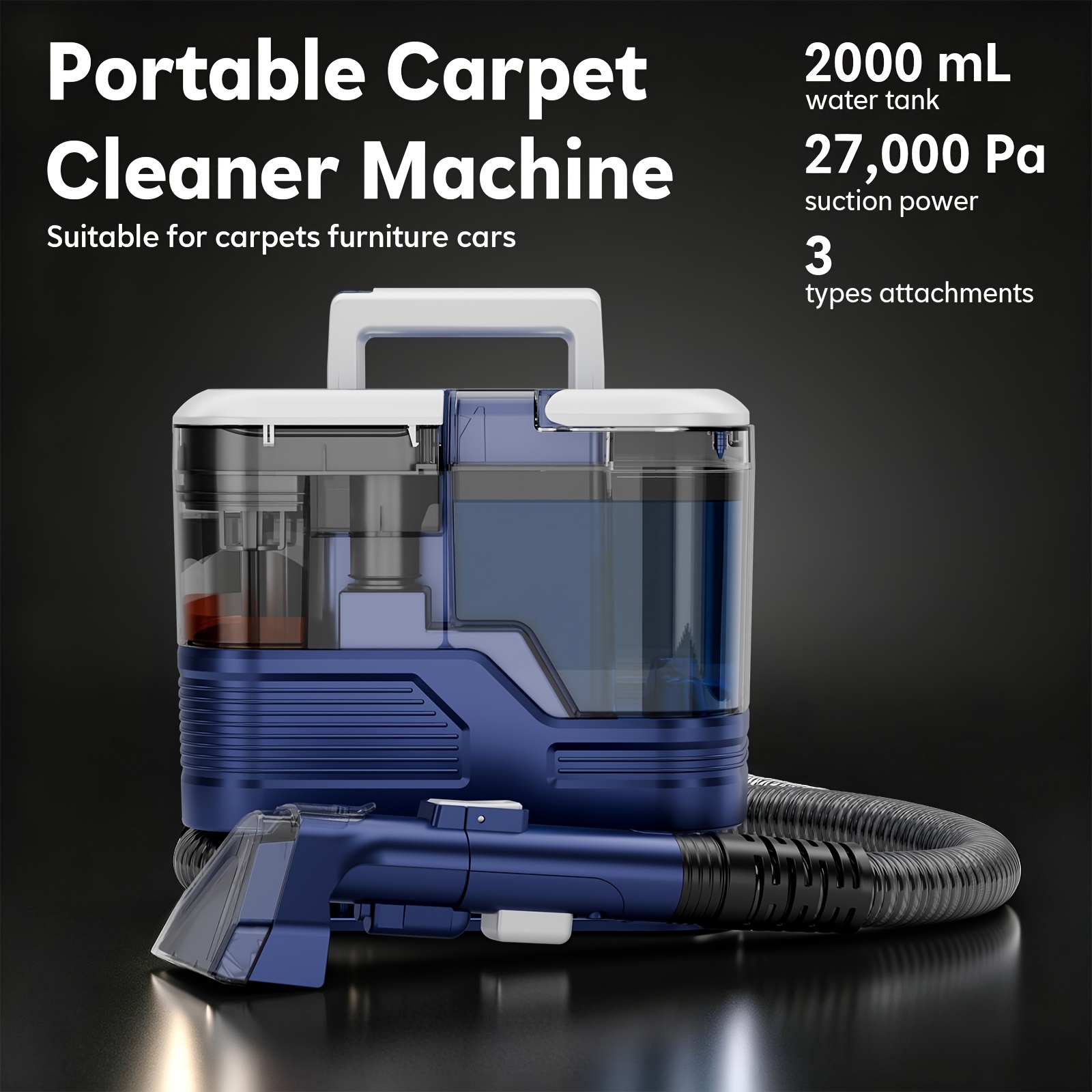 TEMU Machine de nettoyage de tapis portable NOUVEAU 2026, avec accessoires multifonctionnels, nettoyage puissant 27KPA, à double réservoir d'eau,