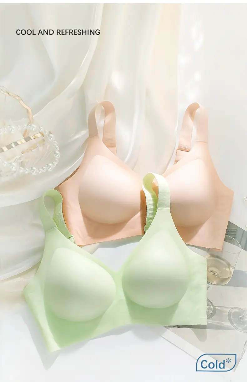 4pcs womens bras seamless wire free push up with bunny ear design anti sagging full coverage soft ice silky fiber fabric non removable padded cups elegant everyday black beige light green white lingerie smooth texture bra Product details 13