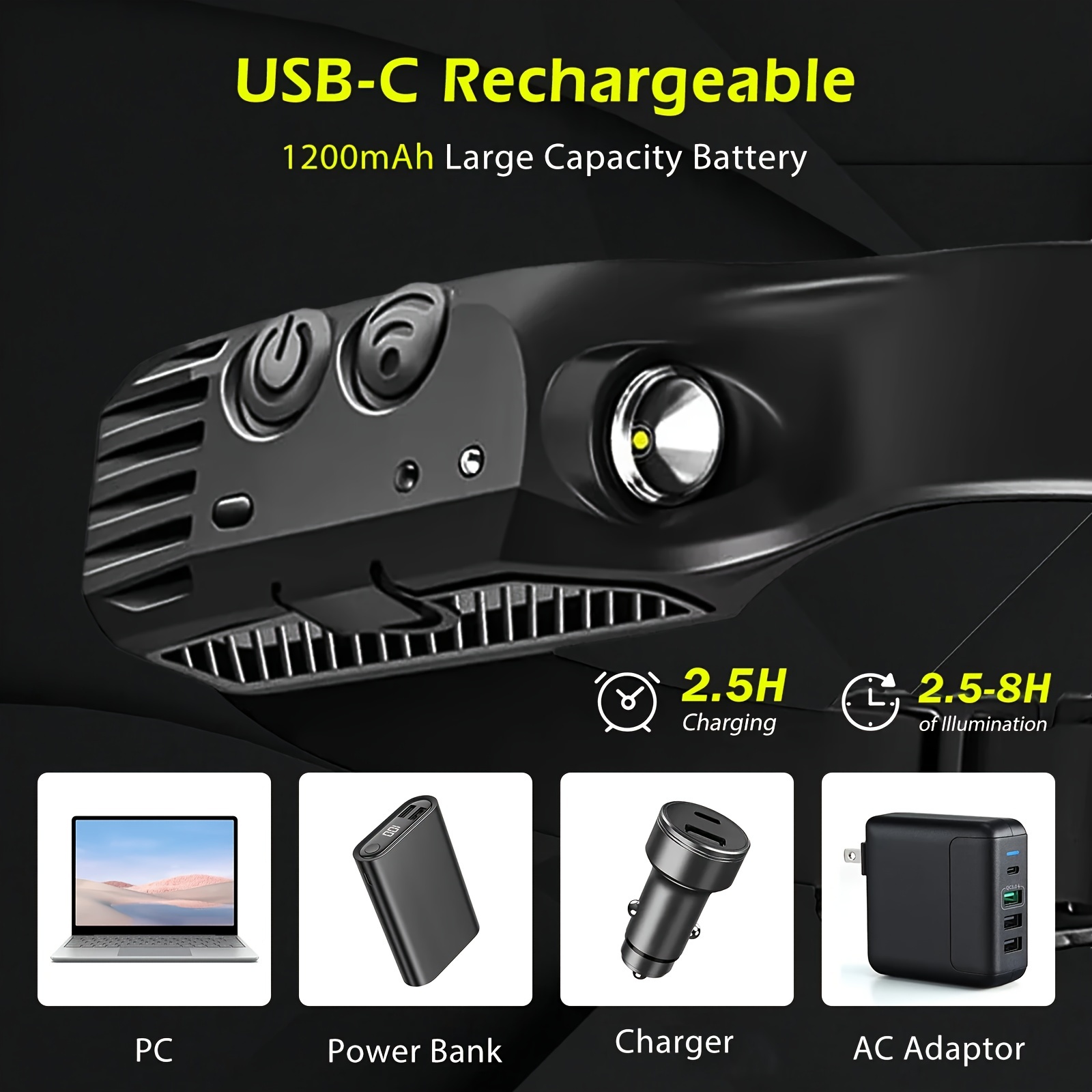 2 5pcs led sensor headlamps usb rechargeable 18650 built in battery powerful headlight for outdoor camping fishing details 6