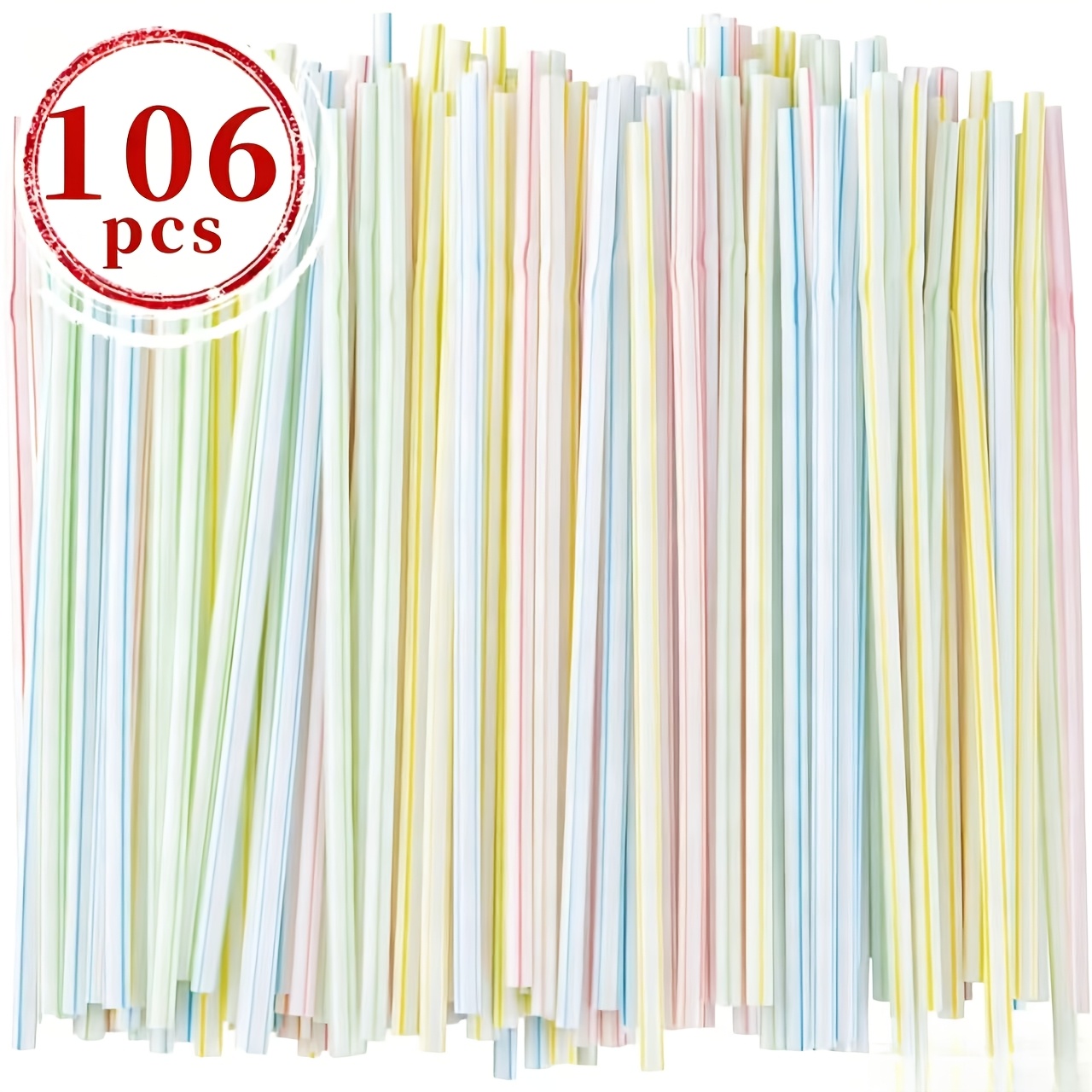 TEMU 106pcs Set Of Flexible Plastic Craft Straws, Suitable For Weaving - Colorful Striped Tubes With Flexible Tips, Suitable For Basket Making,