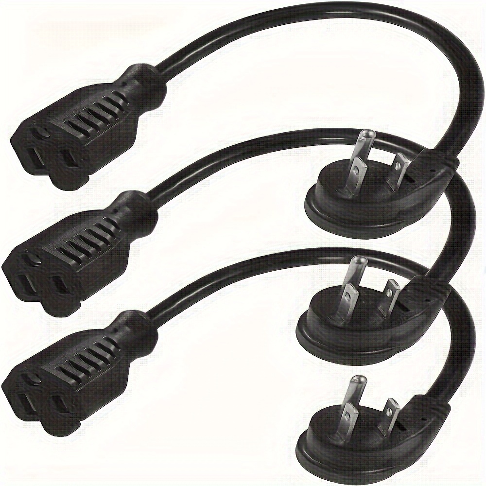 Cable de extensión de enchufe plano corto de 1 pie, enchufe plano de ángulo  recto de 1 pie, cable de extensión de CA para interiores, cable de