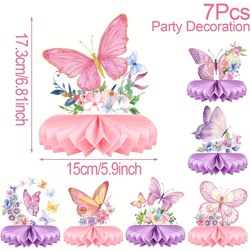 Image of 7pcs, Theme Paper Honeycomb Set, Pink Purple Flowers Honeycomb Set, Shower Party Supplies, Wedding Bridal Party Decoration, Birthday Party Decor, Event Party Table Decoration I Perfect For Halloween