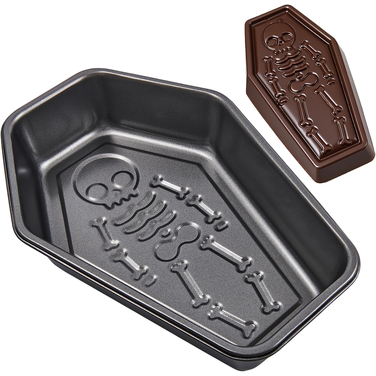 TEMU 10 Inch Coffin Shaped Skeleton Cake Mold - Heavy-duty Non Stick Carbon Steel Material - Rectangular Baking Mold, Suitable For Halloween Cakes,