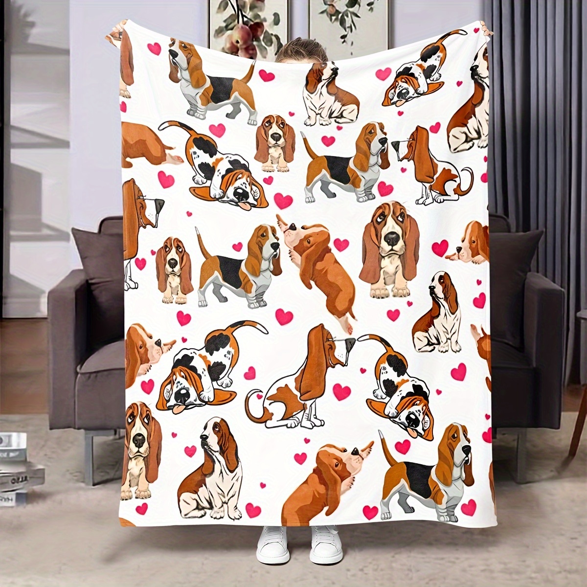 

Basset Blanket And Dog - Multipurpose All- Asian- For Sofa, Bed, And Pet - , Polyester - Asian Unique Pattern - For