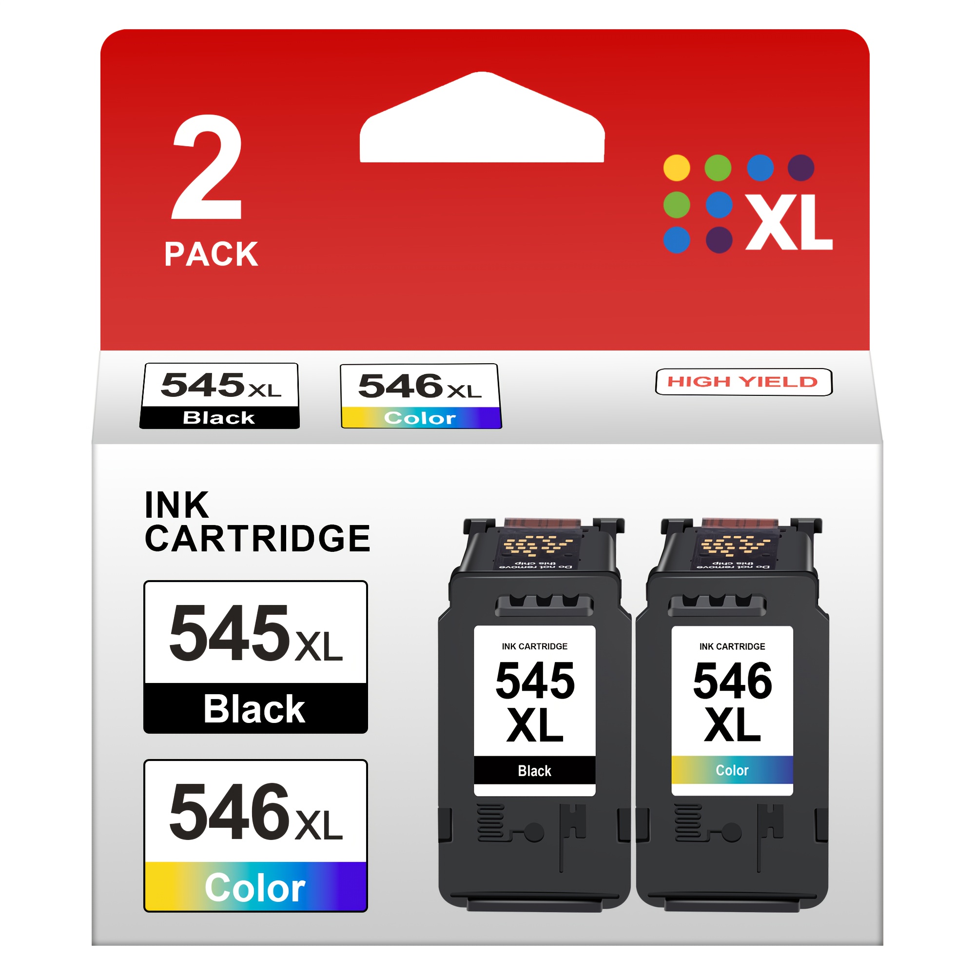 Image of 545 546xl Ink Cartridges Replacement For Ink Cartridges Pg-545 Cl-546 Xl For Ip2800 Ip2820 Ip2840 Ip2850 Mg2550 Mg2555 Mg2900 Ts205 Ts302 Ts304 Ts305 (1pc Black, 1pc Colour)