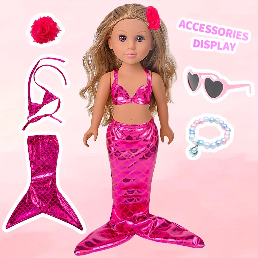 

18 Inch Baby Doll Simulation Doll Plus Accessories Doll, Mermaid Swimsuit, Cell Phone, Glasses, Head Flower, Bracelet 5pcs Accessories