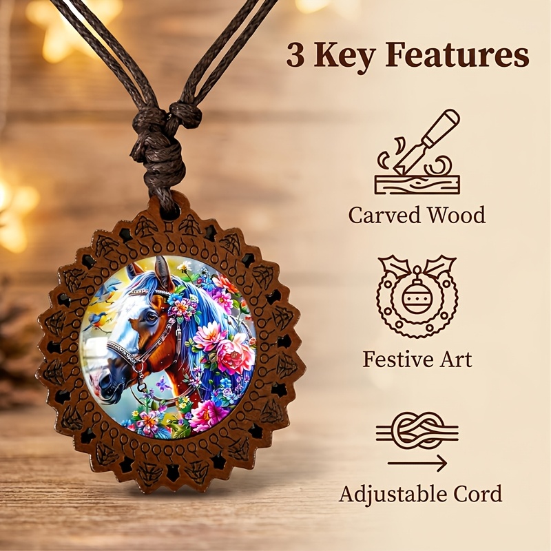 Colorful Floral Dream Wooden Necklace, Retro Gift for Her