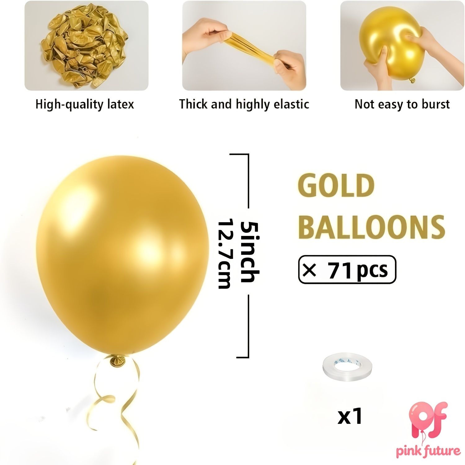 TEMU Lot de 71 ballons en latex doré métallique de 5 pouces avec un , convient pour décorer les anniversaires, , retraites, anniversaires de mariage,