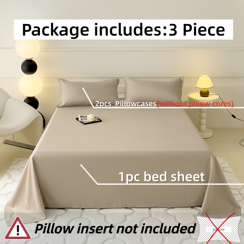 TEMU 3pcs -colored Bed Sheet Set, Includes 1 Bed Sheet   2 Pillowcases, Pillow Inserts Not Included