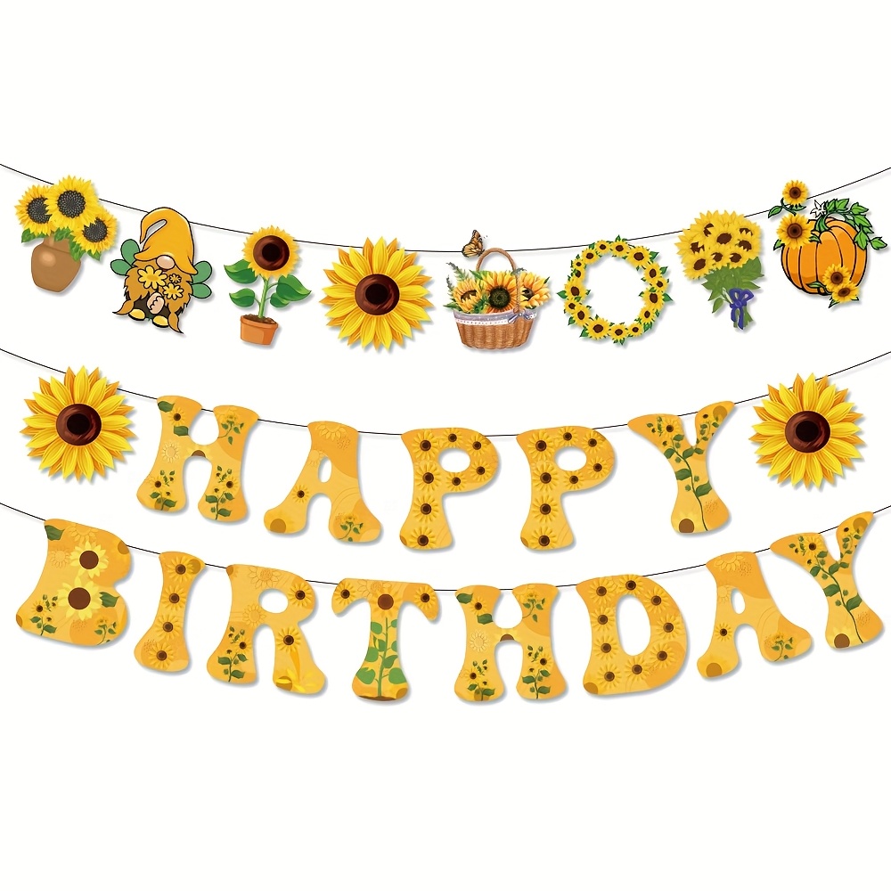 Sonnenblumen Geburtstags-Girlande - Happy Birthday Deko In Gelb Und Grün Für Partys
