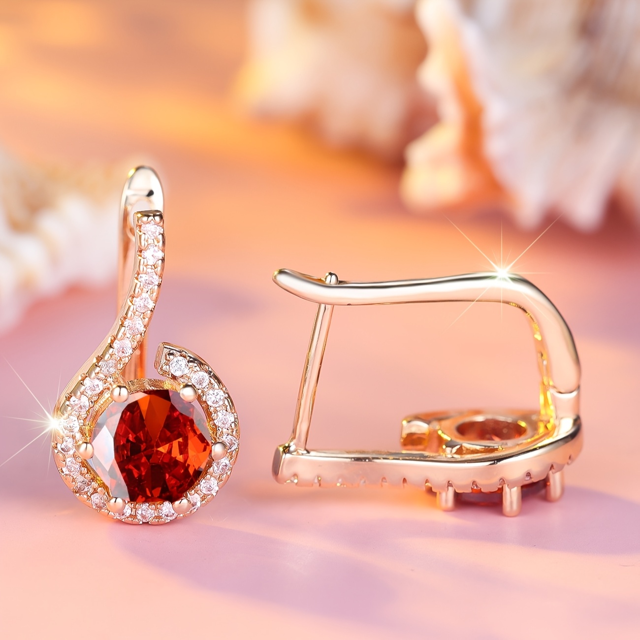 Women's Vintage Red Round Zirconia Long Earrings, Valentine's Gift