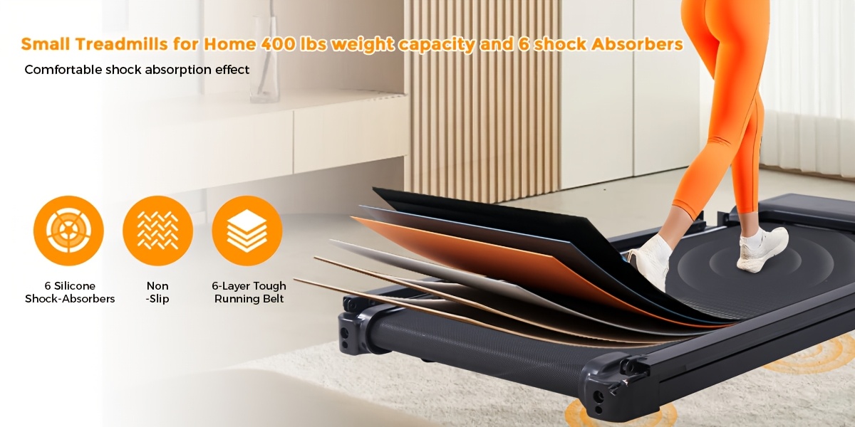 Treadmill With Handles, Small Treadmills Home, Portable Electric Treadmills For Home 400Lbs Capacity, Walking Pad Treadmill, Lightweight Folding Foldable Walking Pad With LED Display, Without Battery