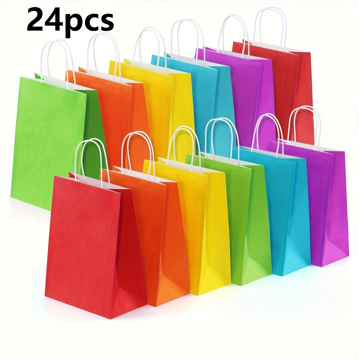 

24pcs Medium Party Favor Paper Gift Bags With Handles 6 Assorted Rainbow Colors Party Bags Paper Bags For Wedding Brithday Parties