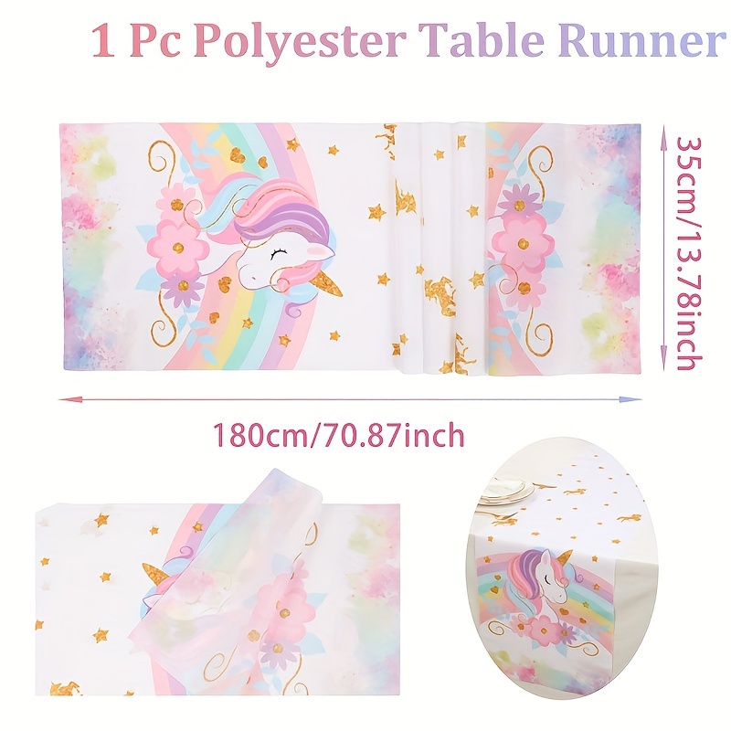 1pc, Rainbow Unicorn Table Runner Flag, Polyester Rainbow Unicorn Theme Birthday Table Runner Table Flag, Perfect For Unicorn Theme Birthday & Baby Shower Table Party Decoration Home Decor