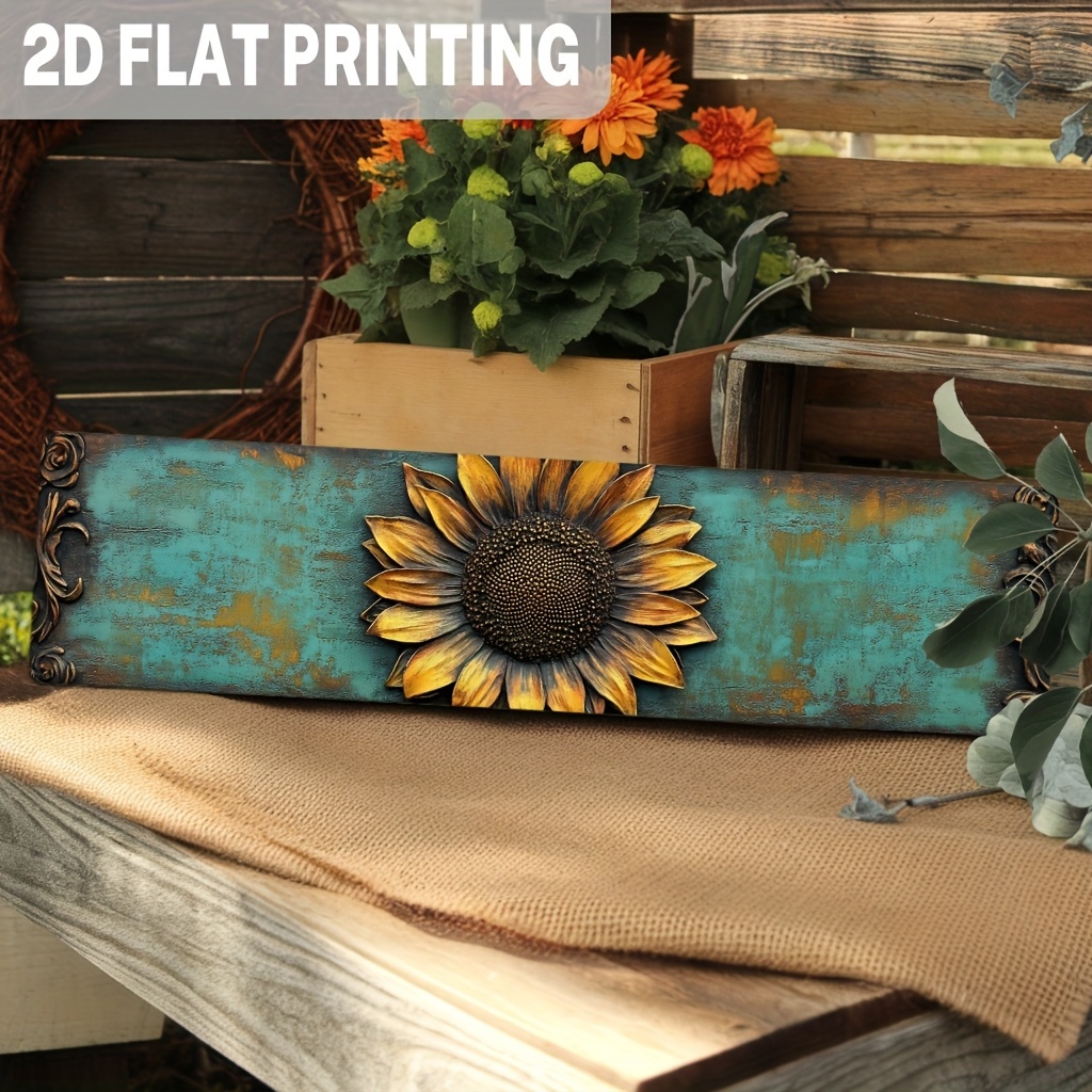 TEMU 2d Flat, 1pc Large Vintage Sunflower Metal Wall Sign - Rustic Farmhouse Iron Sunflower Field Decoration With 2d Flat Bloom Design,