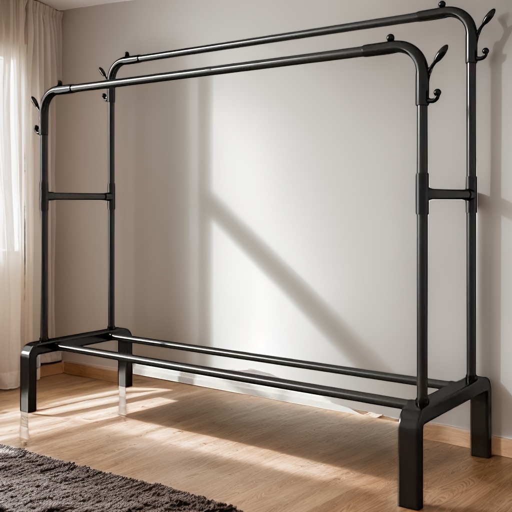 

Space-saving Double Rod Clothes And Hat Rack - Floor Standing, No Required For Home, Bedroom, Or Balcony Storage