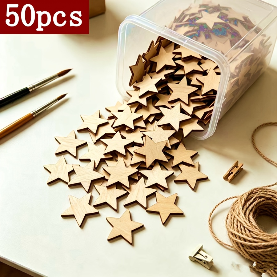 TEMU 50pcs Pack Wood Mini Star Ornaments - Suitable For Diy Crafts, Christmas Tree Decorations, Wedding & Decorations, Farmhouse Table Centerpieces,