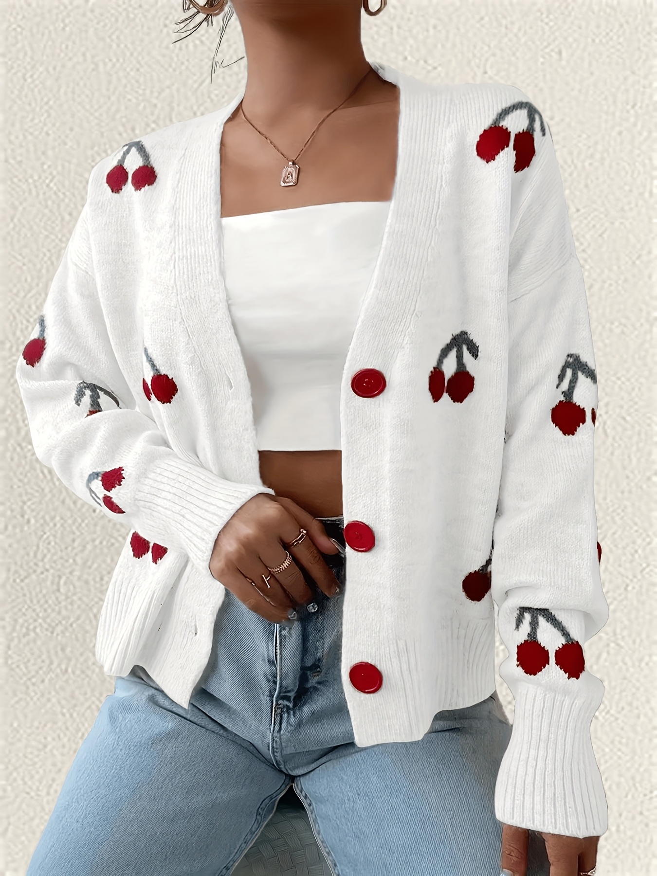 カーディガン Cherry labels decoupage cardigan Cherry labels decoupage cardigan