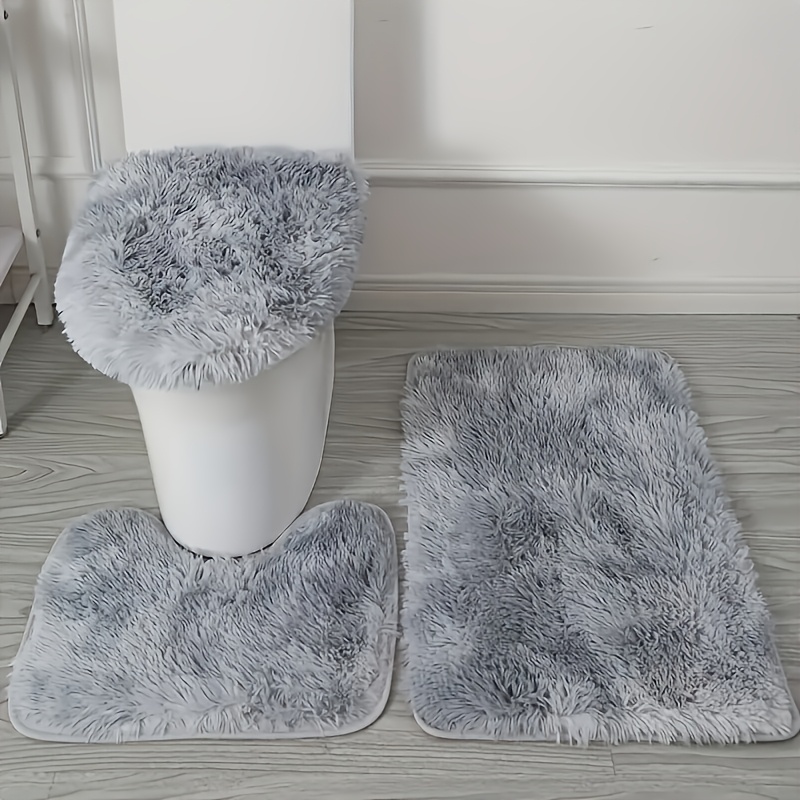 

3pcs Non-slip Bathroom Rug Set - Includes U-shaped Toilet Mat, Lid Cover Pad & Shower Curtain - Soft Acrylic, Hand Washable - Home Decor