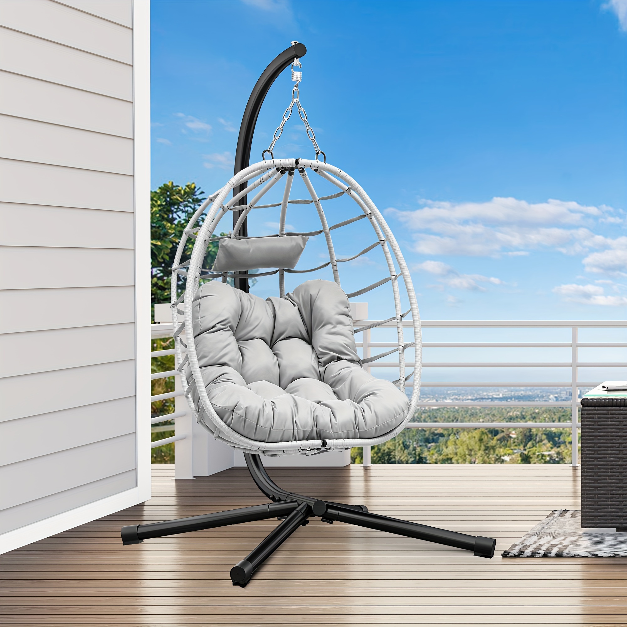 

Quoyad Egg Hanging Swing Chair With Stand Egg Chair Wicker Indoor Outdoor Hammock Egg Chair With Cushions 330lbs For Patio, Bedroom, Garden And Balcony, Light Gray