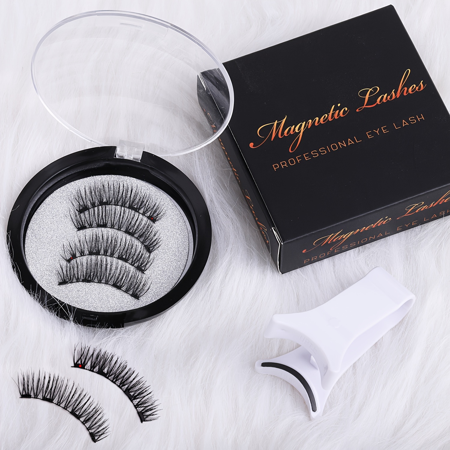 

4pcs Of Magnetic False Eyelashes, With Eyelash Curlers, Low Allergenicity, Reusable, For Glue, Suitable For Beginners