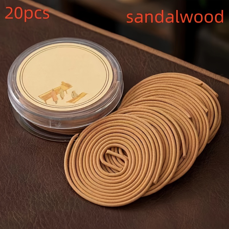 

20pcs Sandalwood & Ai Tsao Incense Coils Set, Natural Wooden Aromatic Home Fragrance, Relaxing Scent For Indoor Use