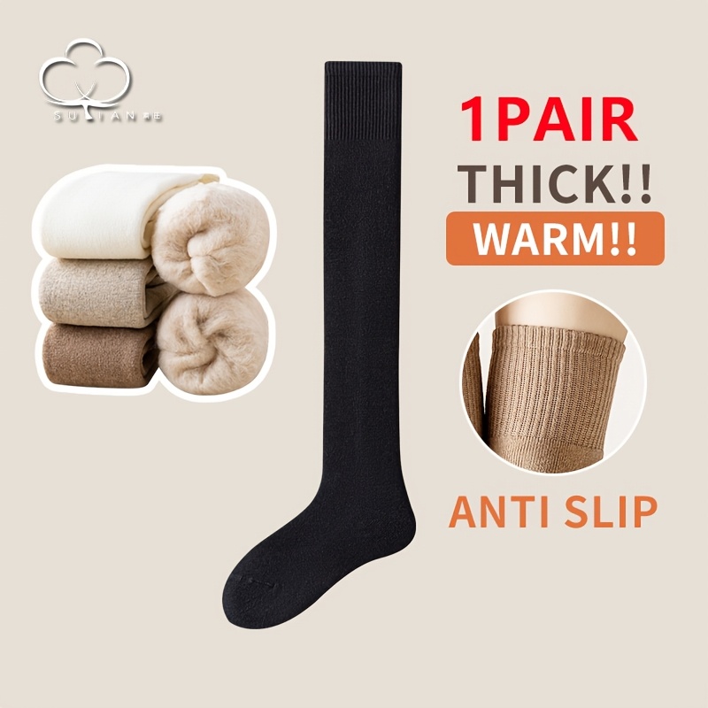 1 Pair Men's Winter Super Thick Warm Socks, Plush Lined Thermal Socks For Cold Weather, Soft Thickened Knee-high Warm Socks For Home & Outdoor, Cozy Insulated Socks