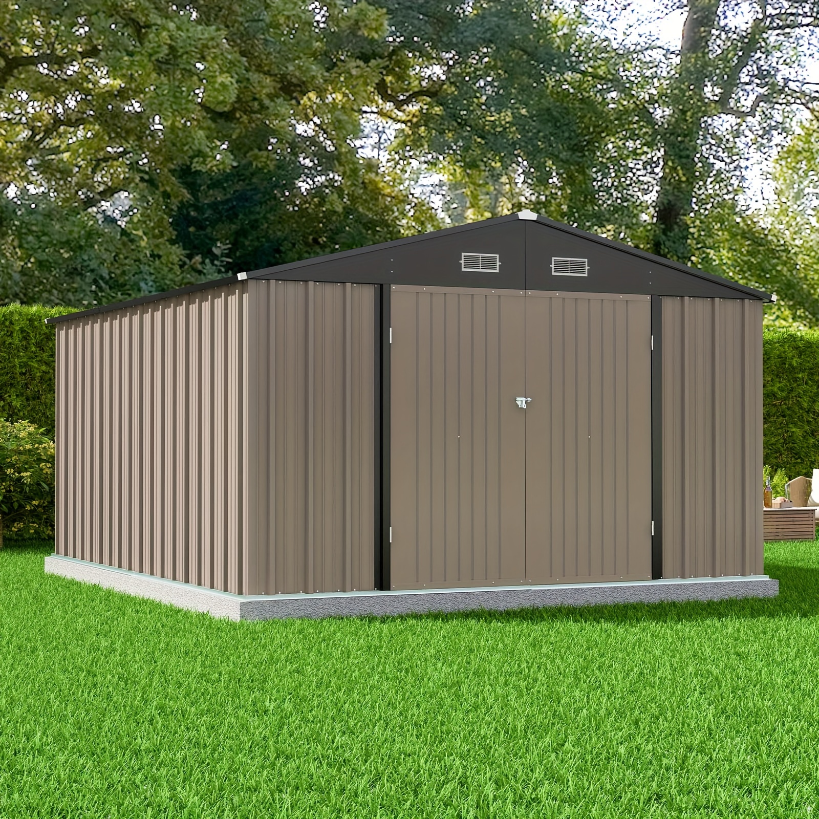 

10' X 12' Metal Storage Shed For Outdoor, Shed With Design Of Lockable Doors, Utility And Tool Storage For Garden, Backyard, Patio, Outside Us Seating & Booths&chairs