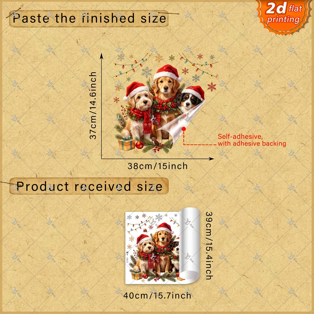 TEMU 2d Flat - 1pc 2d Flat Printed Christmas Puppies, Berries And Light Strings Window Sticker, Creative Self-adhesive Removable Double-sided Pvc