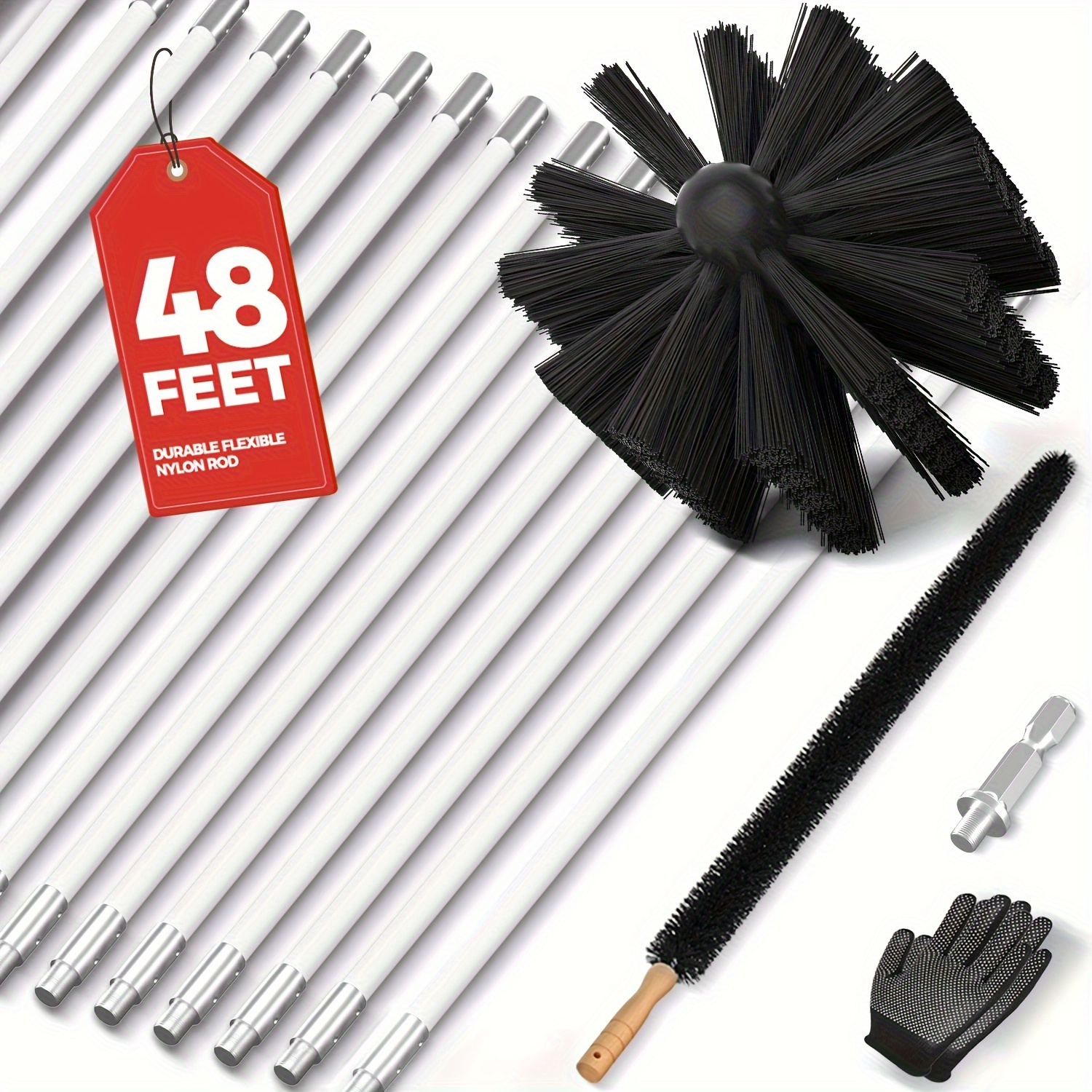

48 Feet Dryer Vent Cleaning Kit, Flexible Lint Brush With Drill Bit Attachment, Fireplace Chimney Brush That Extends Up To 48 Feet For Easy Cleaning, With Or Without A Drill