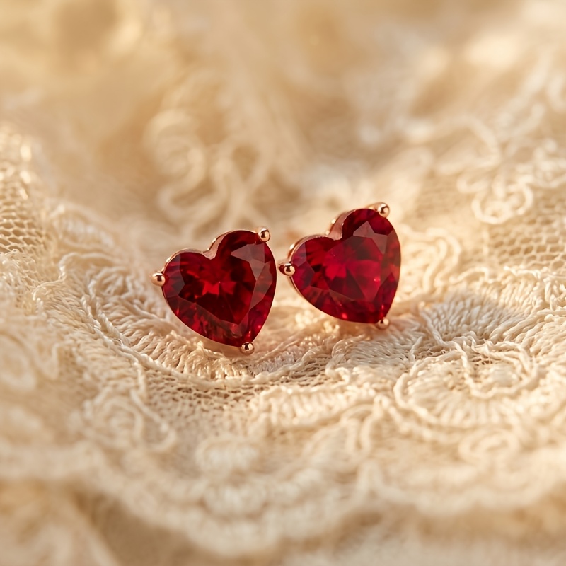 TEMU Boucles d'oreilles élégantes à clous de cœur pour femme, mode de luxe, boucles d'oreilles cœur pour la Saint-Valentin, adaptées pour , , les