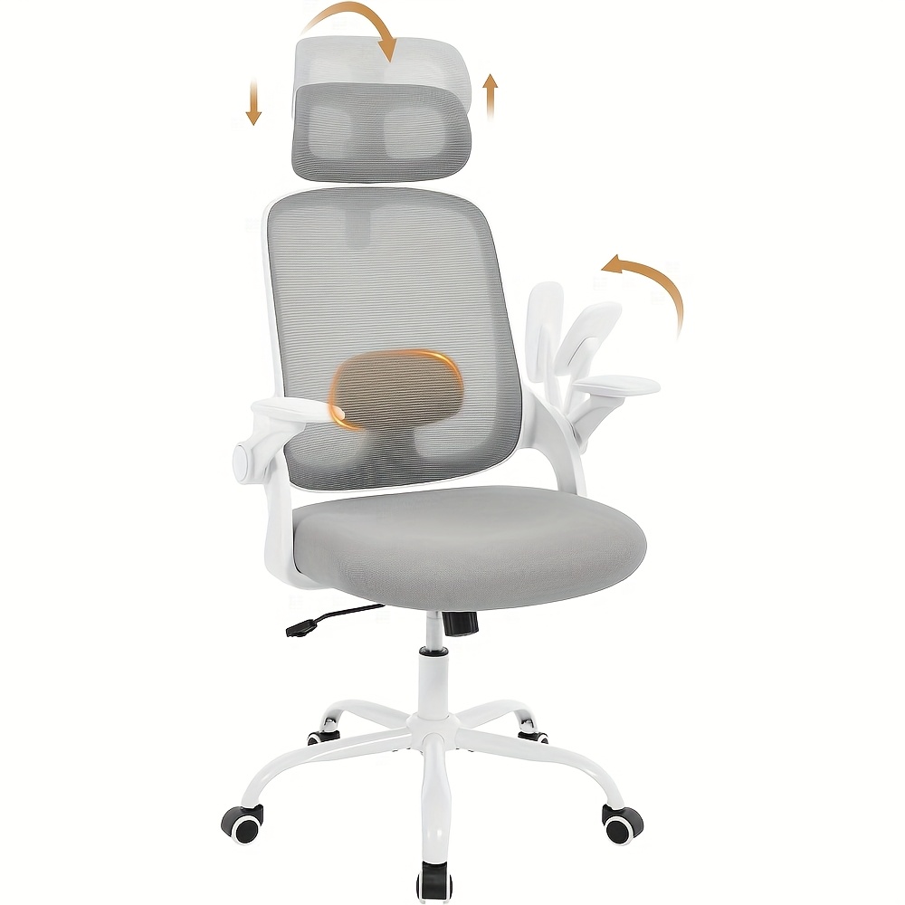 Ergonomic Office Chair, Desk Chair With Adjustable Headrest, Lumbar Support, Rocking Function, Foldable Armrests, Home Office Chair, Work Chair