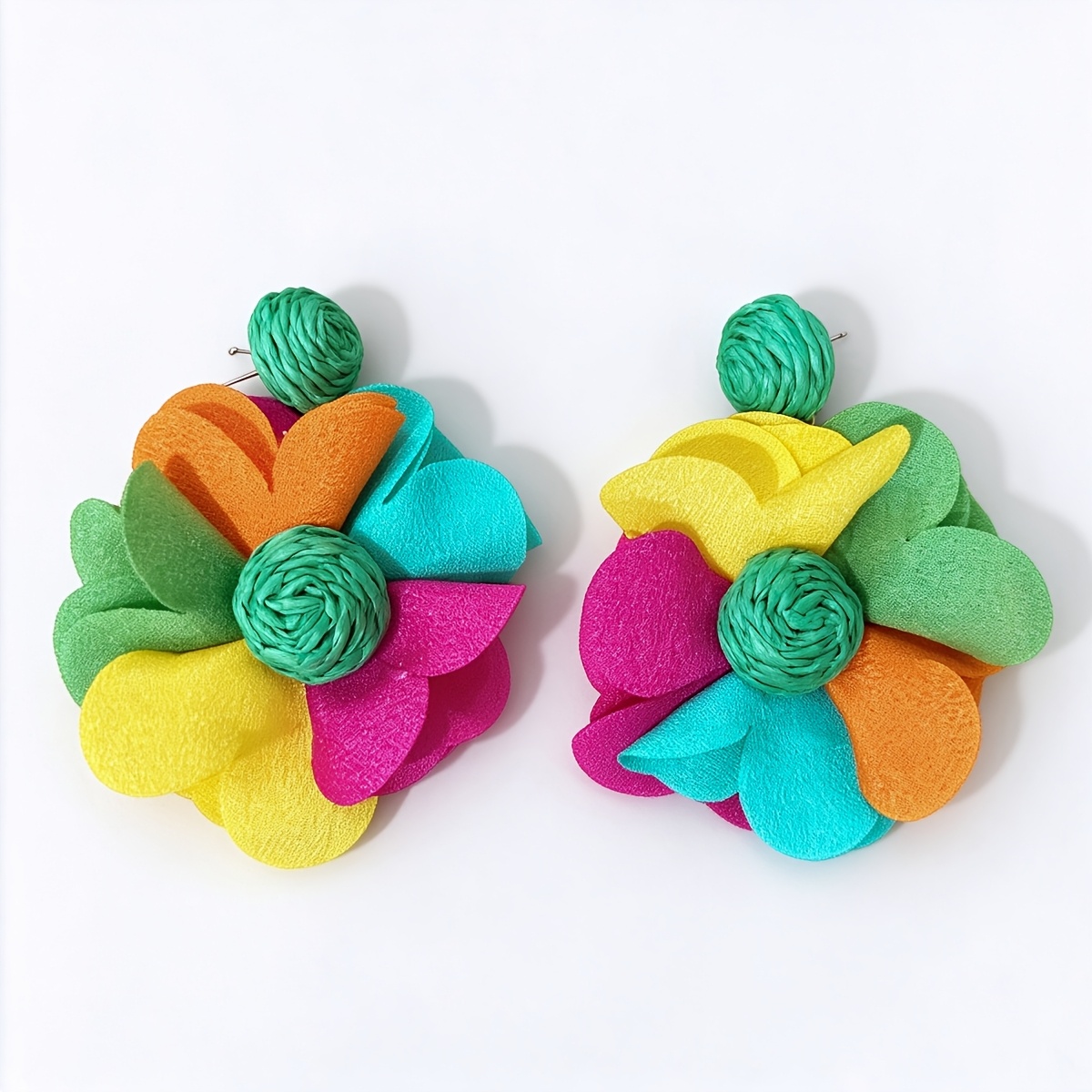 TEMU 1 Pair Of Fresh And Elegant Colorful Polyester Fiber Earrings, Three-dimensional Realistic Flower Drop Earrings, Suitable For Vacations And