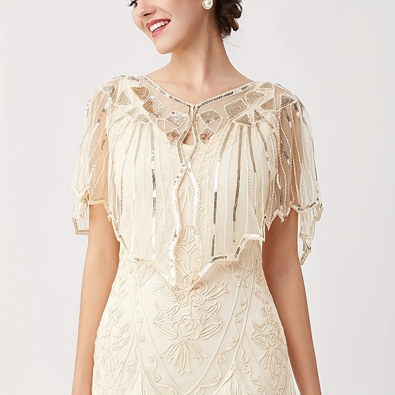 Шаль 1920-х годов, украшенная бисером и пайетками, вечерний накидка, свадебная шаль, волнистая блузка, детали 6