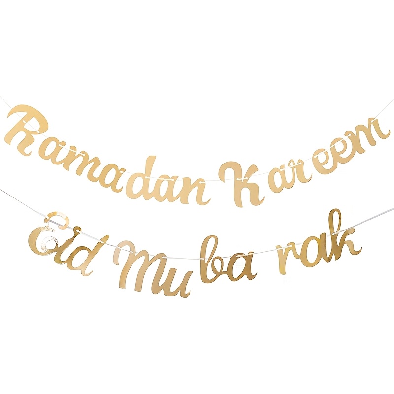 

2pcs/set Party Banner Gold And Ramadan Letter Banner Happy Eid Banner Garland Suitable For Little