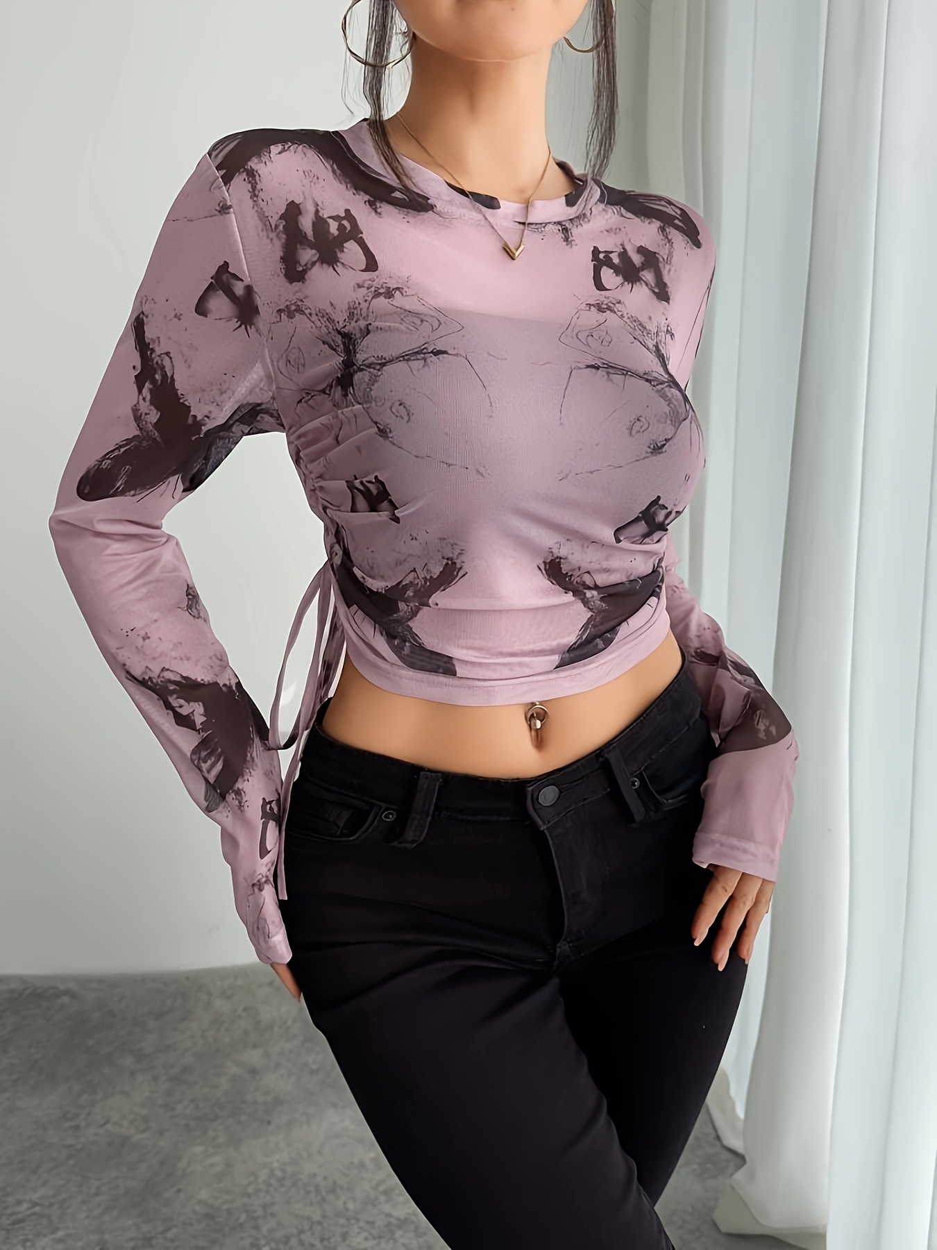 women's tie dye long sleeve t shirt stretchy - Temu Canada