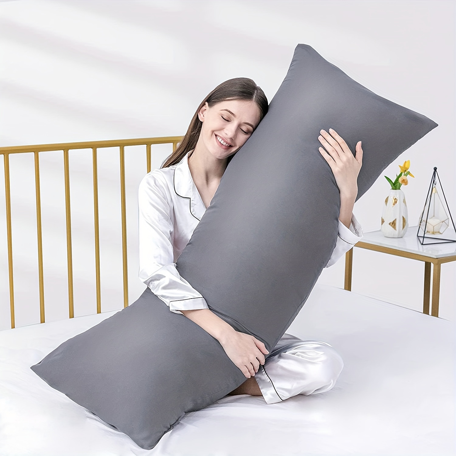 

Downcool Luxury Full Body Pillow Insert With Fiber Cover - Ultra Soft Body Pillow For Sleeping - Breathable Long Bed Pillow Insert, 20"x54"(grey, With Cover)