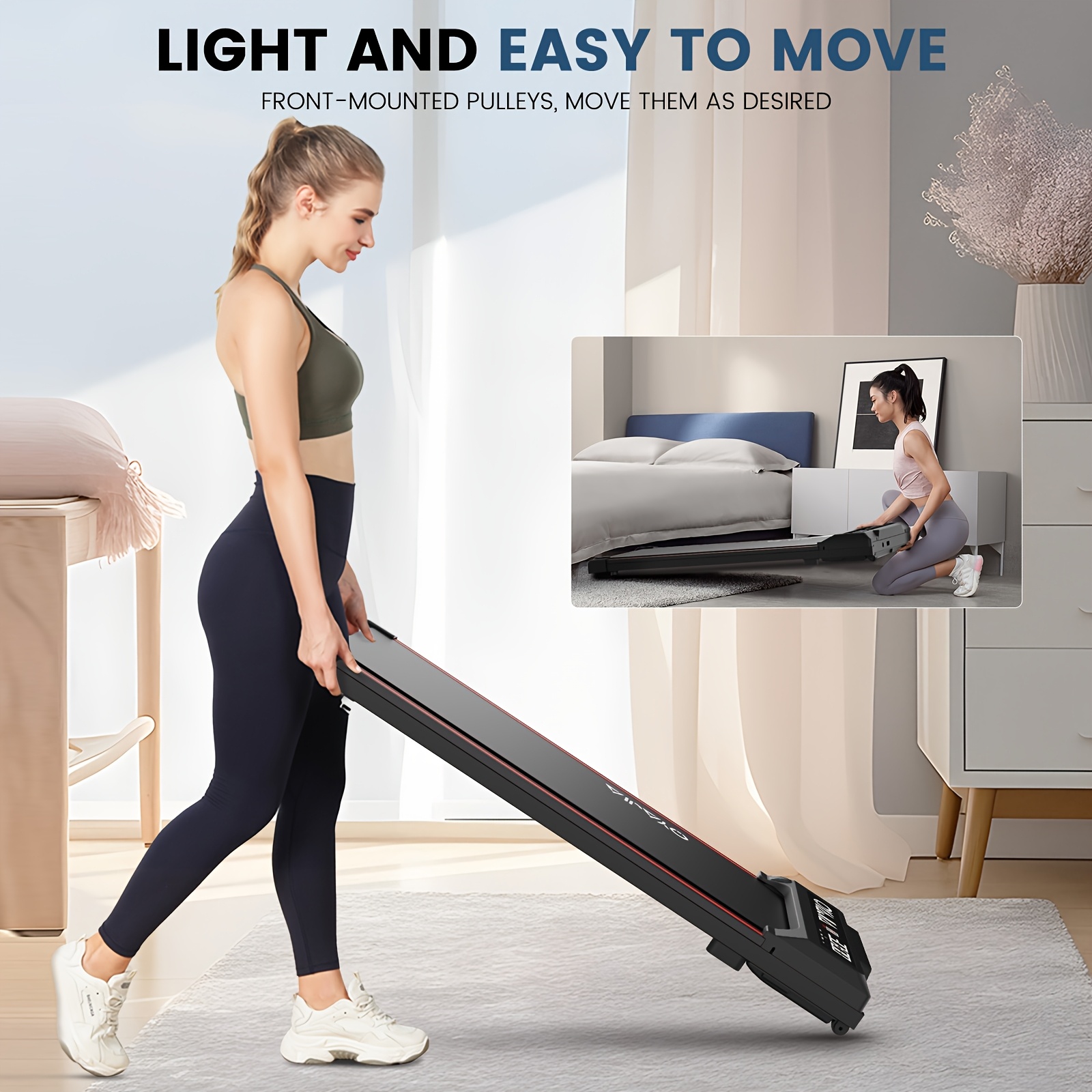 Upgraded Large-Size Home Walking Treadmill with Built-in Music & Multi-Function LED Display, 12 Preset Programs, Quiet DC Motor, 48x109cm Compact Design, Without Battery