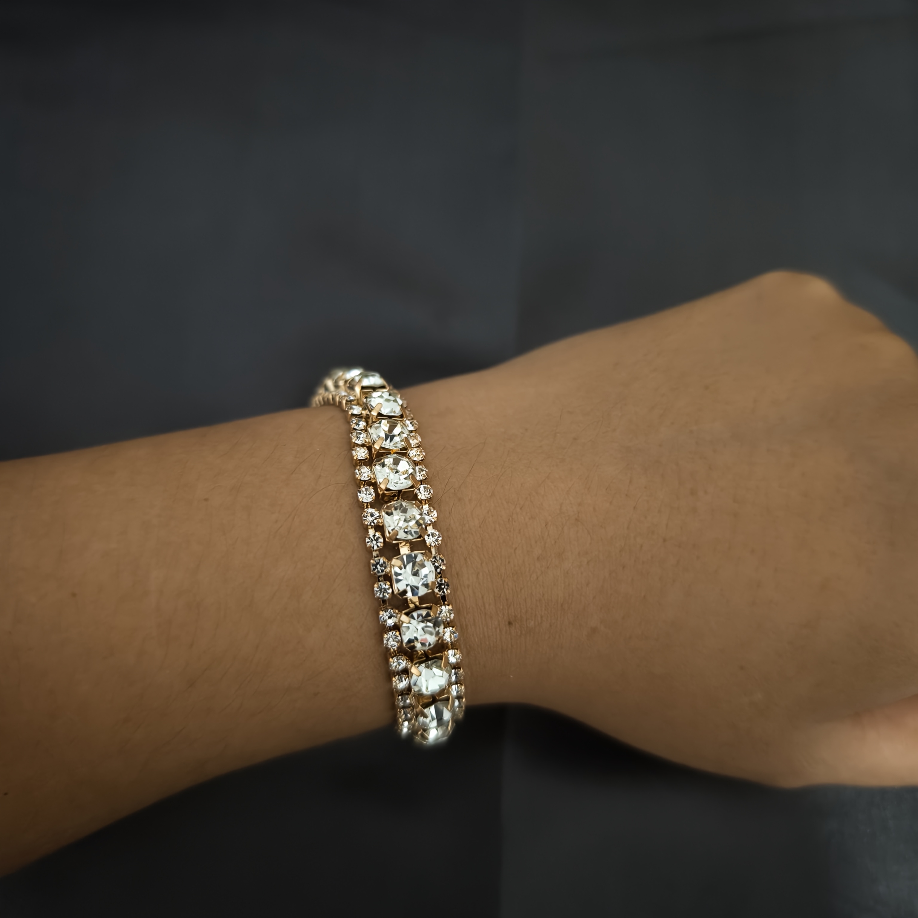 Large Crystal Zirconia Open Bracelet with Copper Chain