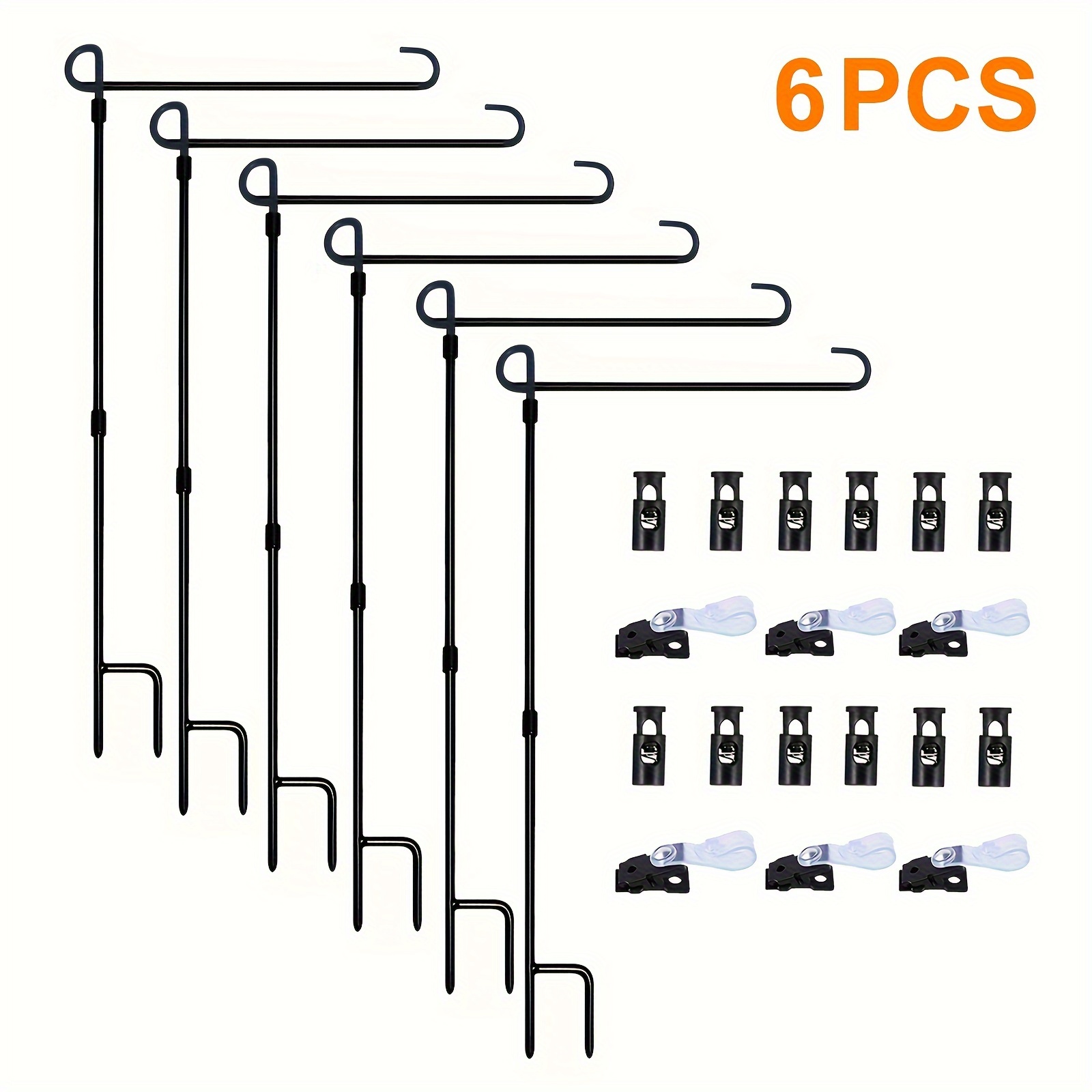 Image of 6pcs/8pcs Garden Flag Stand, Garden Flag Pole Holder Weather-proof Metal Powder-with 1 And 2 Spring Stoppers Without Flag