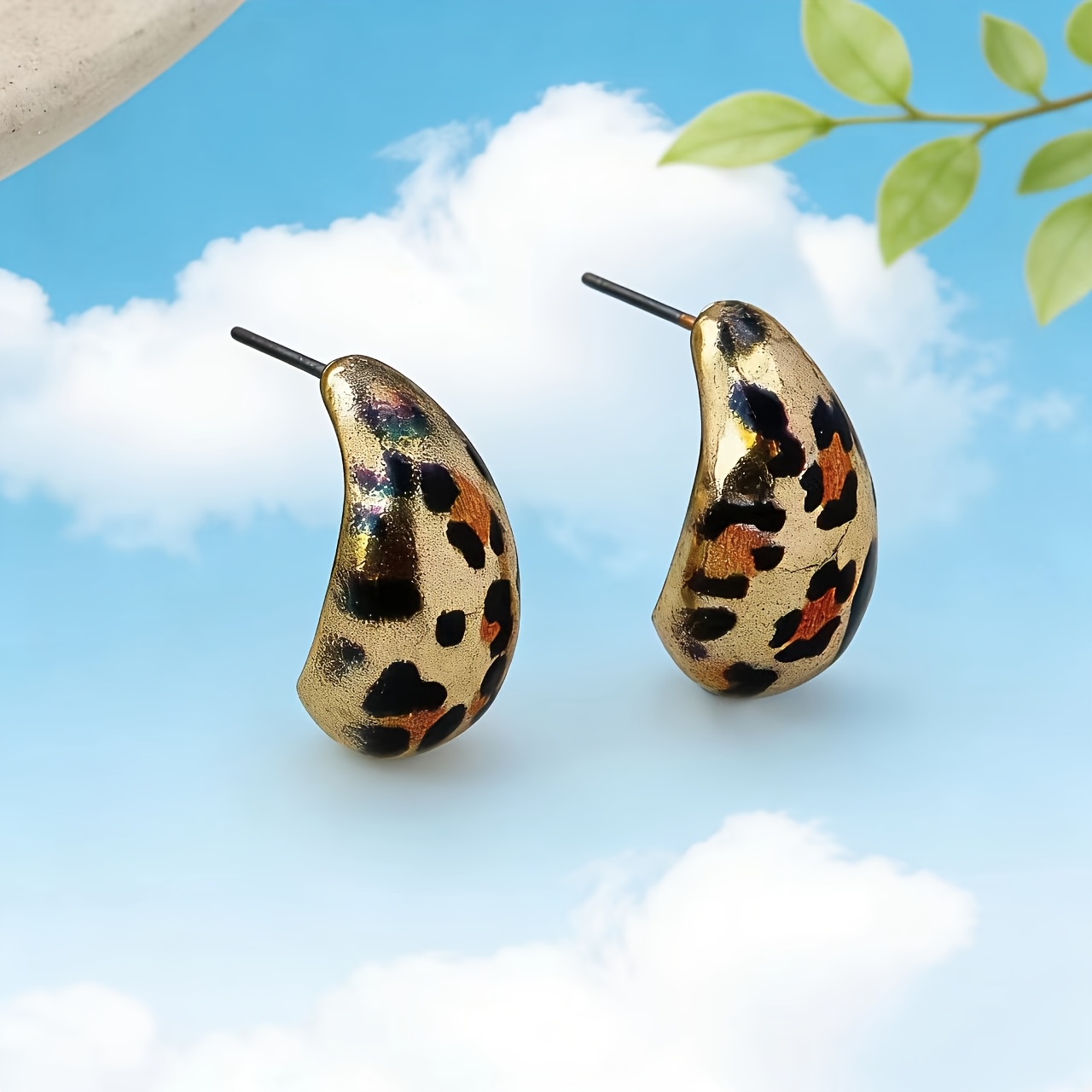 Women's Cute Leopard Print Water Drop Stud Earrings